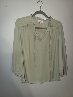 LOFT Sage Ruffle-Neck Peasant Blouse